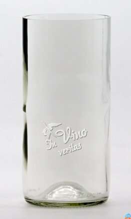 2ks Eko sklenice (z lahve od vína) velká čirá (16 cm, 7,5 cm) Moldavský čáp - In vino veritas