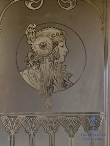 Pískované secesní tabule skla do dveří a oken