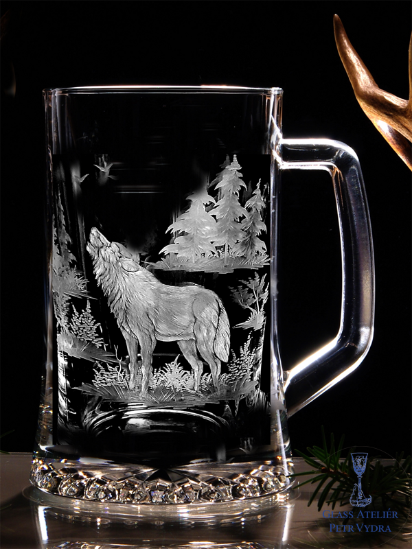 Biergläser 0,5 litre - Jagd Motive ( Wolf ) - Hand graviertes Glas